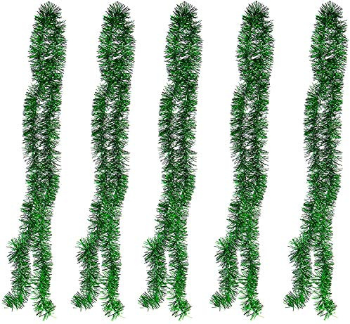 POFET 5 guirnaldas de espumillón verde de 2 m para decoración de árbol de Navidad, corona de boda, suministros de fiesta