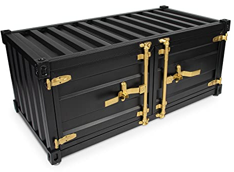 Büttner Couchtisch Coffee Table Wohnzimmertisch Sideboard TV Board Lowboard Bank im Industrial Container Look aus Metall mit Stauraum 120 x 60 x 50 cm - Schwarz/Gold
