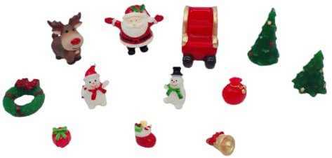NUTFORD Chirstmas Miniature Ornament, 12pcs Xmas Figures, Santa, Christmas Trees, Snowmen, Reindeer, Sleigh, DIY Miniature Garden