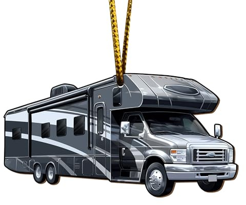 Artsy Woodsy Personalized RV Camping Travel Motorhome Campervan Happy Campers Wooden Christmas Ornaments 2D Flat (Not 3D), Christmas Tree Decor, Custom Rear Mirror Hanging Car Accessories Gifts (01)