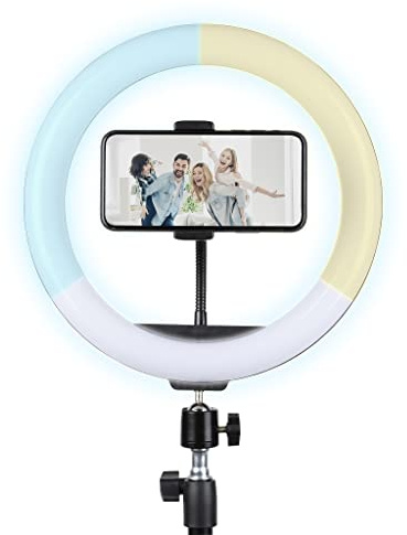 Konix Geek Star Aro de luz con tripode LED Ring Light Stand Quartz 26 cm para Smartphones - Trípode telescópico - Mando a Distancia Incluido
