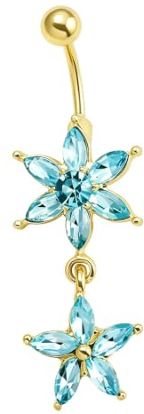 Beydodo Bauchnabelpiercing Ring Chirurgenstahl, Bananabell Piercing Blumen Anhänger mit Zirkonia Körperpiercing Bauchnabelring Gold