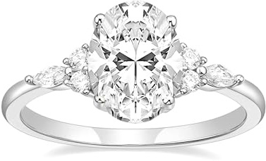 TIGRADE 3CT Engagement Ring Oval Cut Cubic Zirconia Marquise Round CZ Eternity Wedding Band for Women Size 3-12, Silver, Size 6