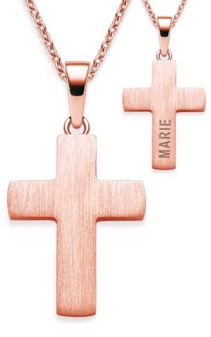 Kreuz Kette Kommunion Mädchen Junge Rosegold | Geschenke zur Erstkommunion Konfirmation Firmung Taufe Taufgeschenk | Kreuzkette Kinder Halskette Anhänger Kreuzanhänger Taufkette Schmuck Geschenk
