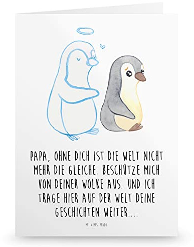 Mr. & Mrs. Panda Klapp Trauerkarte Trauer Papa - Trauerkarte Klein, Trauerkarte Mit Umschlag, Trauerkarte Mit Blumenmotiv, Tod, Karte Zum Abschied,