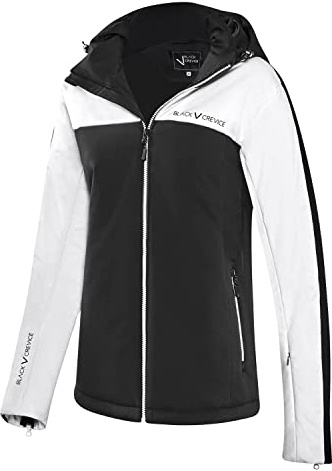 Black Crevice Damen Skijacke I Hochwertige Winterjacke Damen aus 100% Polyester I Modische Damen Skijacke I Wind- & Wasserabweisende Outdoorjacke Damen I Atmungsaktive Ski-Jacke