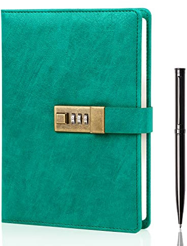WEMATE Tagebuch mit Schloss, A5 PU-Leder-Tagebuch mit Schloss, 240 Seiten, Vintage-Schloss, Tagebuch, passwortgeschütztes Notizbuch mit Stift und Geschenkbox, Schloss, Tagebuch, Planer, Organizer für
