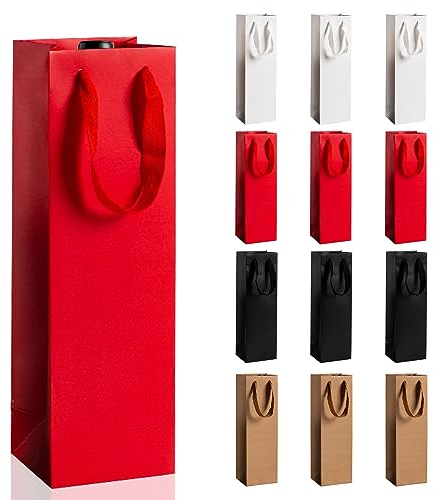 Ceboic 12 Stück Geschenktüten Flaschen, Stabile Flaschentüten mit Seilgriffen Wiederverwendbare Wein Champagner Kraft-Wein-Organizer für Weihnachten, Hochzeit, Geburtstag, Party, Jubiläum