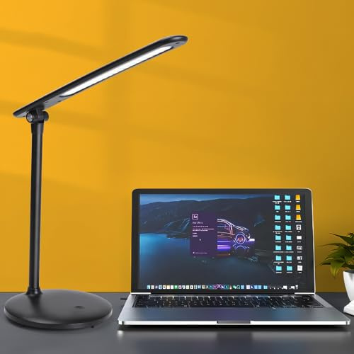 Aigostar schreibtischlampe LED, desk lamp kinder dimmbar, 3 modi, 5 helligkeitsstufen, tischlampe flexibel und faltbar, 100cm USB-C kabel, speicherfunktion, touch-steuerung, typ-C-anschluss, schwarz