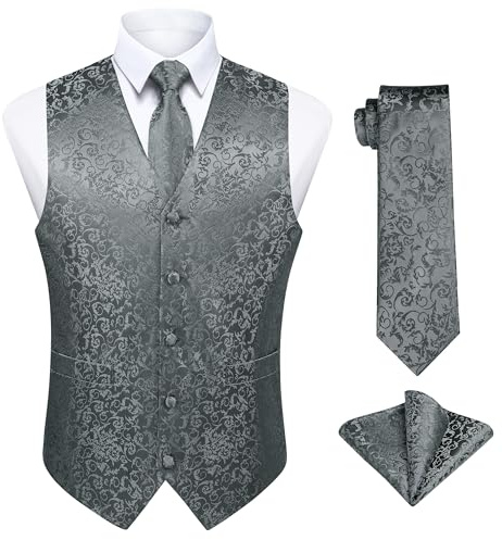 Enlision Herren Paisley Floral Jacquard Weste & Krawatte und Pocket Square Weste Anzug Set