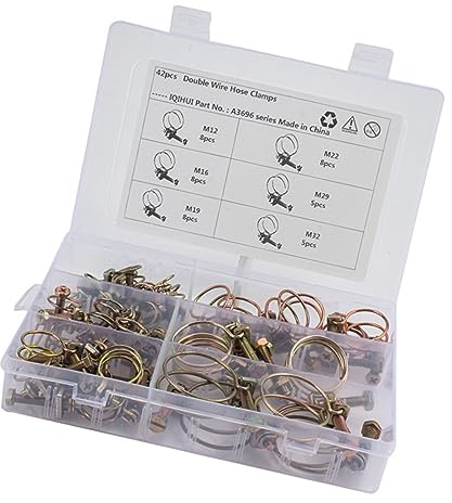 Collier de Serrage à Double Fil 42 Pcs en Fer, Réglable