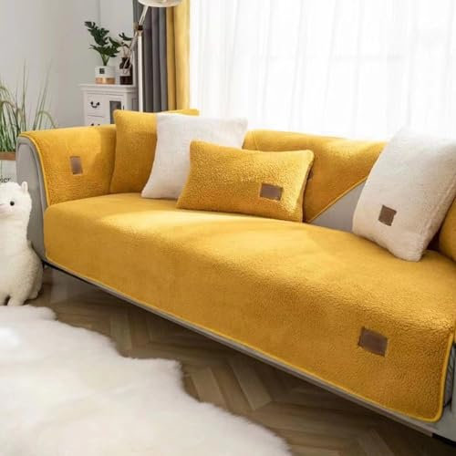 Gluhbirnen Sofabezug Samt, Sofadecke, Sofadecken für Sitzfläche, Sofa Überwurf, Sofa Überzug l Form, Couch Überzug, Sofaschoner rutschfest, Decke Sofa Schutz, Gelb, 110 * 160CM
