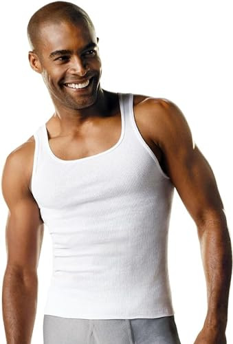 Hanes Men’s Tagless Ribbed Undershirt, White - 5 Pack, Large