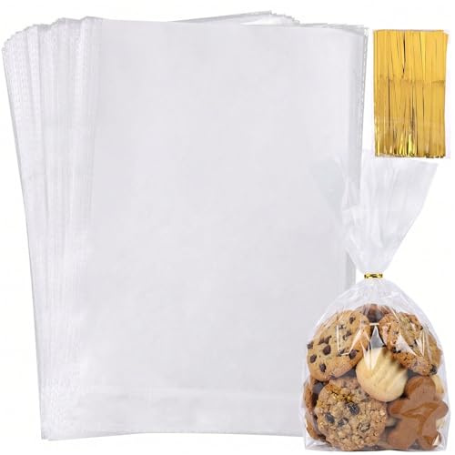 HAKACC 100 Stück Transparente Tüten für Süßigkeiten, Cellophantüten 20 x 30cm Transparente Quadratische Tasche für Süßigkeiten Mitgebsel Kindergeburtstag Gastgeschenke