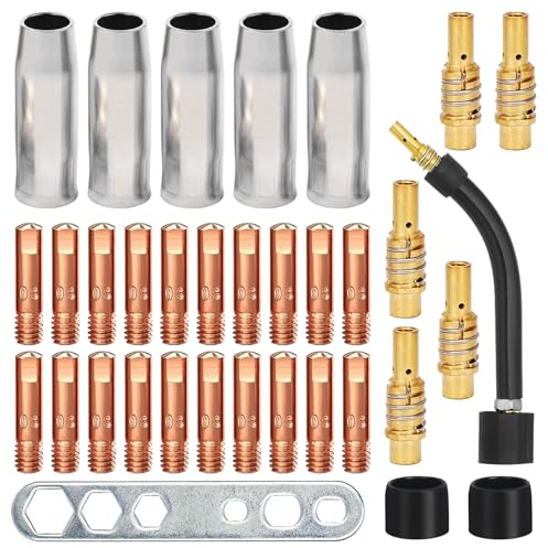 Kit de Torche de Soudage, 34 Pcs Embouts de Contact de Buse de Soudage, Ensemble de Support de Connecteur de Gaz, Contact, Buse, Connecteur, Isolant, Outil pour Torche de soudage MIG MAG