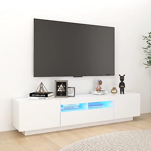 Canditree Meuble TV Moderne avec Lumières LED Banc TV Support de Télé avec Espace de Rangement 180 cm (Blanc)
