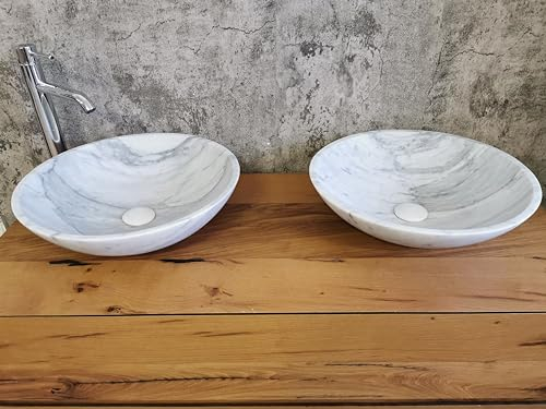 Ti Arrediamo Doppelwaschbecken Carrara Marmor misst 44cm ECHTE FOTOS DER WASCHBECKEN, Badezimmer mit zwei Waschbecken, Badezimmermöbel mit zwei Waschbecken, Badezimmerschrank mit Doppelwaschbecken