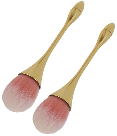 2PCS Nail Art Dust Cleaner Brush Soft and Fluffy Bristles, ABS with Nylon Brush, Ideal for Nail Dusting, Makeup with Easy Powder Application (Champagne Gold)
