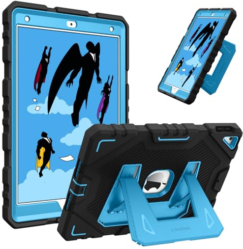 Fintie Kinder Hülle für iPad 9./8./7. Generation 10.2 Zoll 2021/2020/2019 | Robuster Rundum-Schutz, Stoßfeste Kinder Hülle mit Ständer für Hoch- & Querformat (Jungen & Mädchen), Schwarz/Blau