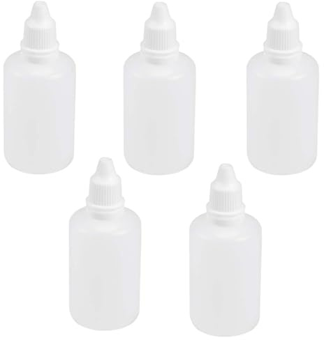 TOP-VIGOR 5 x Kunststoff-Tropfflaschen, leer, quetschbar, für Auge, Flüssigkeit, Tropfflaschen, Behälter für ätherische Öle, Behälter mit Deckel für Zuhause, Arbeit, Reisen, 50 ml