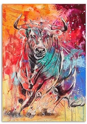 SHINERING Spanischer Stierkämpfer, Ölgemälde, Wilder Schwarzer Stier, Poster, Laufender Stierkampf, Leinwandgemälde, Drucke Für Klassisches Zuhause, Wanddekoration, A2 60Cmx80Cm Kein Rahmen