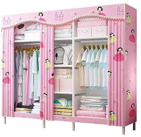 LAMEDOAT Tragbare Kleiderschrank-Organizer aus Segeltuch, 25 mm Dickes Stahlrohr mit Metallregal und Staubschutz, verwendet im Schlafzimmer, Wohnzimmer, Arbeitszimmer, Schuhe, Kleidung, Grün