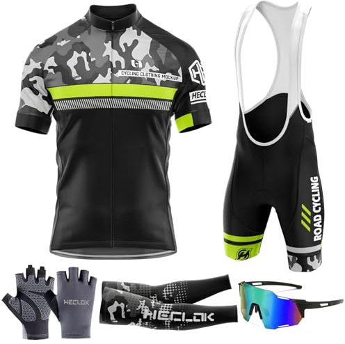 Herren Radfahren Fahrradbekleidung Sets,Sommer Radfahren Kurzarm Trikot und Trägershorts mit Polsterung 9D-Gel-Pads,Rennrad Mountainbike Fahrradbekleidung Set (L,TYP-3)