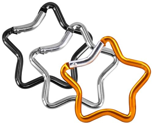Lot de 3 mousquetons étoiles - Aluminium - Design créatif - Mousquetons ressort métal - Porte-clés - Boucles sac à dos - Accessoires bricolage camping