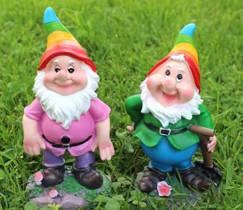 LB H&F 2er Set Gartenzwerge Dekofigur lustige Zwerge Gartendeko Figur LGBTQ Deko Pride Regenbogen - wetterfest - frostsicher Gartenzwergeset außen (Zwergenpaar)