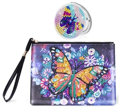 Doafoce Diamond Painting Kinder, Bastelset Mädchen 6 7 8 9 10 Jahre, Diamant Malerei Kosmetiktasche mit Diamond Painting Taschenspiegel, für Frauen Mädchen Makeup Geschenk