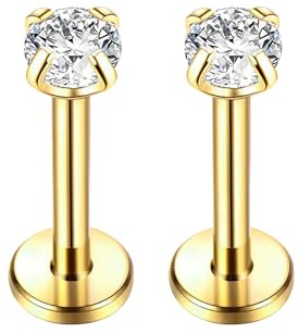 2 Stück Piercing Set,Helix Piercings Gold,Conch Piercing Ohr Gold/Silbe/Schwarz(6mm),Labret Piercing,Lippenpiercing,Tragus Piercing,Ohrpiercing,Nasenpiercing Chirurgenstahl,Für Frauen Männer