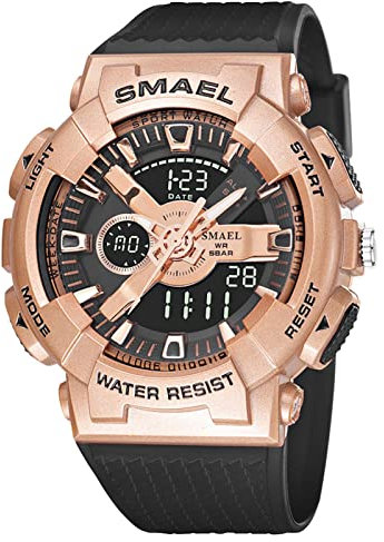 HFWXYSA Orologio Militare da Uomo Orologio al Quarzo Sport 50M Impermeabile Sveglia Luce Analogico Digitale Orologi,Rose Gold