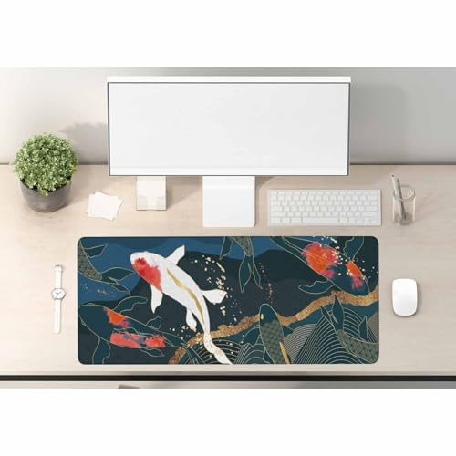 Woutay Mouse Pad,Black and White Carp,Large Gaming Mouse Pad with Stitched Edges