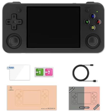 XIXIMENG RG35XX H Handheld Game Console Dual Joystick RG35XX H Retro Gaming Console 3.5 Inch IPS Screen Built-in 64GTF Card Support 5G WiFi Bluetooth HDMI TV Black