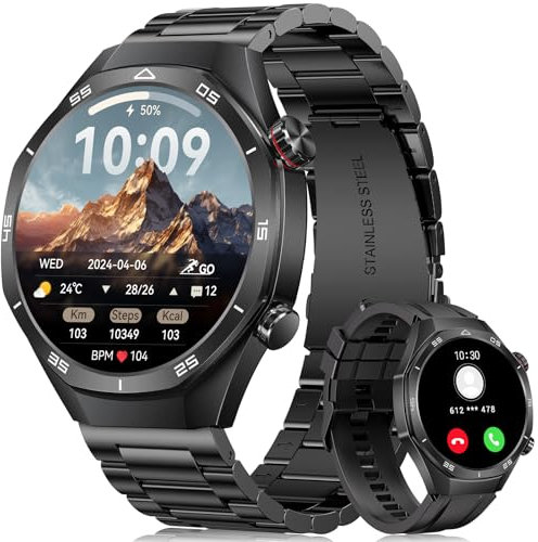 MEGALITH Smartwatch Herren Fitness Uhren: Wasserdicht Sport Fitnessuhr mit Telefonfunktion - Tracker Schrittzähler 1,52 Zoll Smart Watch Schwarz Kompatibel Android iOS