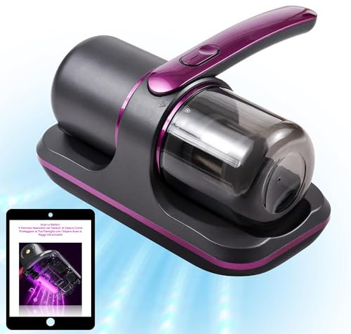 ASPIRAPOLVERE PER MATERASSI-aspiratore acari materasso e divano con luce UV senza fili. Il battimaterasso antiacaro senza fili li aspira insieme ai batteri per poi eliminarli senza sforzo.