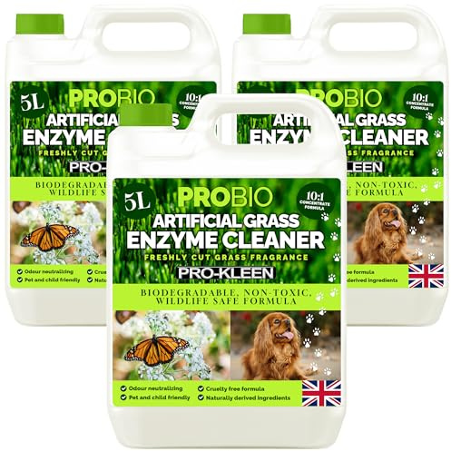 Pro-Kleen ProBio Artificial Grass Cleaner Probiotic Based Deodoriser Odour Eliminator 3 x 5L Non-Toxic Cruelty-free Pet Friendly. Fresh Cut Grass fragrance. Naturally derived Probiotic Cleaning