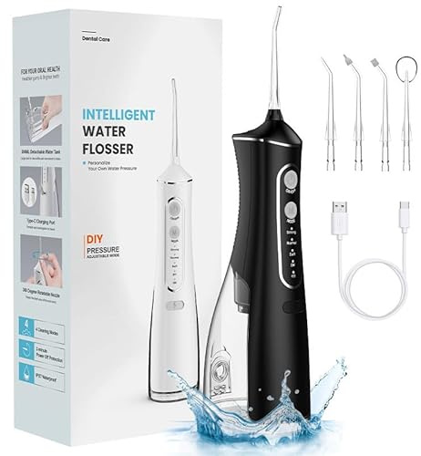 dulora Aqua Pro Munddusche für tiefenreine Zähne Kabellose Munddusche – Elektrischer Zahnreiniger mit 4 Modi, 4 Düsen, IPX7 wasserdicht & abnehmbarer 310ml Wassertank für Zuhause und Reisen