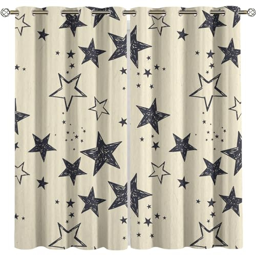 Kinder Gardinen Kinderzimmer Junge Mädchen Blickdicht Weiß Schwarz Sterne Kreative Kinder Einfache 140X160Cm 2Er Set Verdunkelungsvorhang Thermovorhang Hitzeschutz Vorhänge Wohnzimmer Schlafzimmer