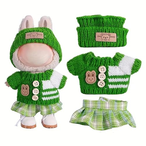 Generisch Puppenkleider-Set für 17cmPuppen, 3-teilig mit Fischerhut, Pullover und Hose oder Rock, (Style 1 Three Piece Set)