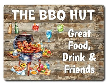 decalarama Barbecue Metal Sign Gift – The BBQ Hut - Family Fun Home Food Drink Garden Novelty Aluminium Present