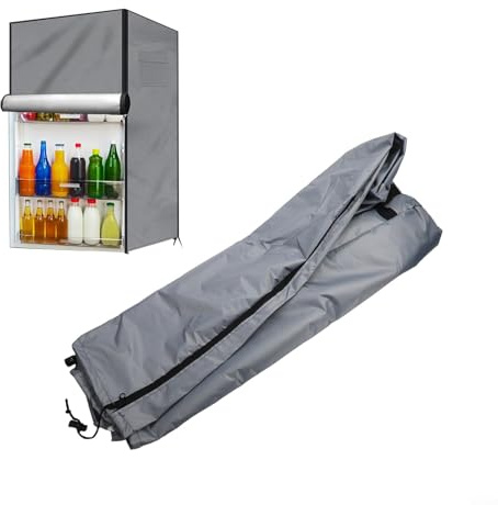 Feeshoppher Outdoor Refrigerator Covers 210D Oxford Fabric Beverage Beer Refrigerator Cover Upright Mini Fridge Freezer Protector with Doub-le Zipper Mesh Vents Elastic Hem Cord(Gray 56 * 58 * 86CM)