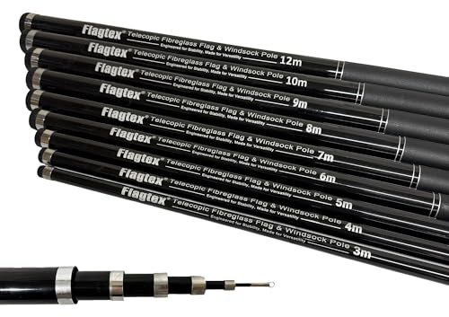 Flagtex Asta telescopica per bandiera, 3 m, con puntali in metallo, per festival e campeggio