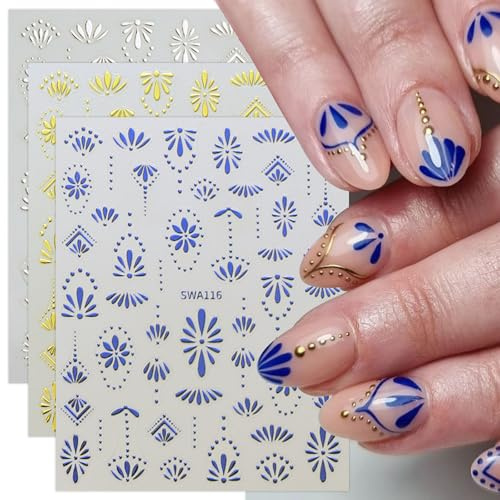 JMEOWIO Stile Bohémien Boho Adesivi Unghie Nail Art 6 Fogli Stickers Unghie Autoadesivi Decorazioni Unghie Nail Art Disegni
