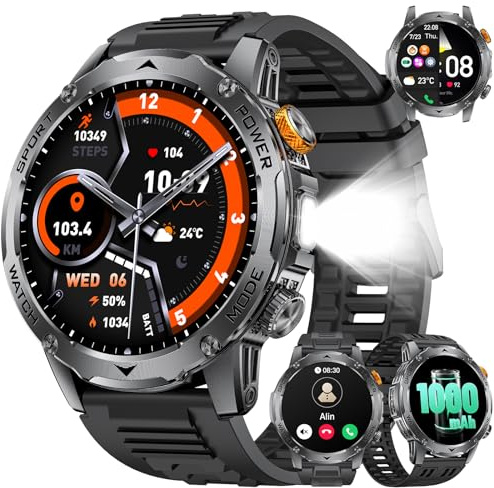 LIGE Reloj Inteligente Hombre con 1000mAh Batería, 1.75 HD Smartwatch Hombre con Llamadas Bluetooth/LED Linterna,Pulsómetro/SpO2/Monitor Sueño,110+ Modos Deporte/IP68 para Android iOS, Silicón