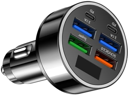 Adattatore di ricarica per auto a 6 porte Adattatore di ricarica per dispositivi multipli simultaneo MultiPorts DC12-24V Ingresso Display Digitale Auto
