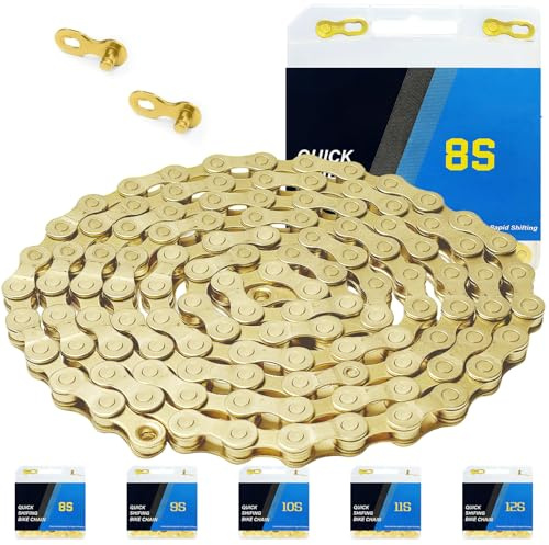 Gold Bike Chains 6 7 8 Speed Chain 1/2 x 3/32 116 Links for Road Mountain Folding Racing Cycling Bikes