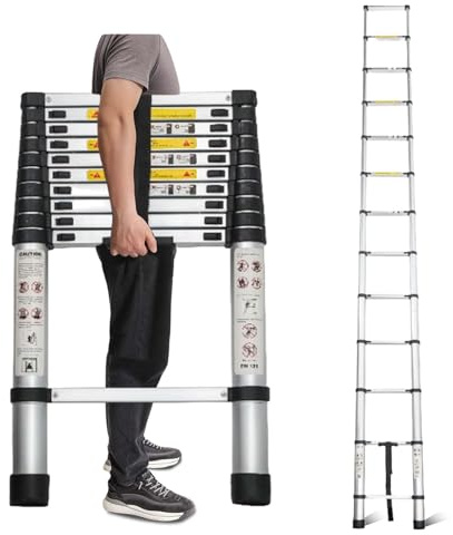 16.5FT Telescoping Ladder, Portable Collapsible Ladder for Home with Fixed Lock,Heavy Duty 330lbs Max Capacity,Multi-Purpose Aluminum Extension Ladder for RV Outdoor Work Black (16.5FT)