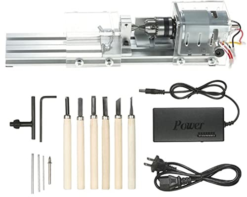 MRVAKDYDI Mini Tour à Bois, Mini Tour à Bois à Monter soi-même, polisseuse et meuleuse de Perles, 100 W, 12 V-24 V, 9000 TR/Min, 7 Vitesses, Ensemble Standard
