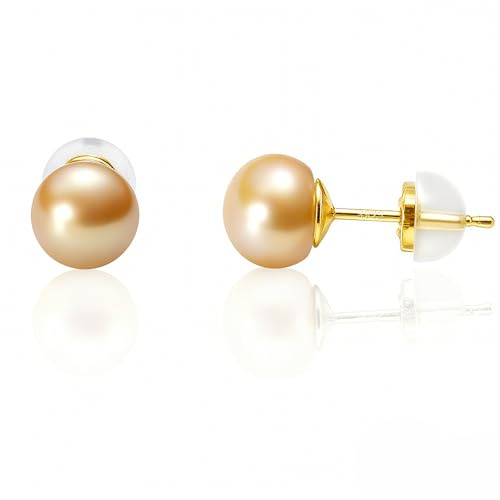 YAMI Salzwasser/Süßwasserperlenohrringe, Perlenohrringe Silber 925, Gold Damen Ohrringe Perlen, 7-9.5mm Perlen Ohrringe 925 Silber, Geeignet für Verschiedene Anlässe